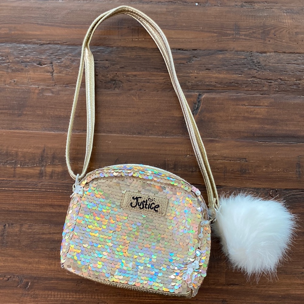 JUSTICE gold/cream flip sequins purse (NEW w/out tags)